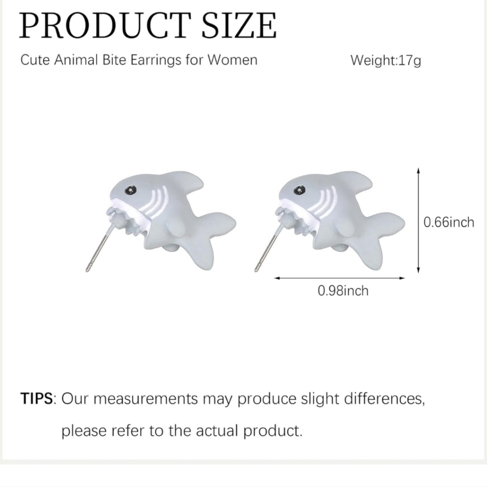 Gray Fish-Shaped Shark Earrings - Picture 5 of 5